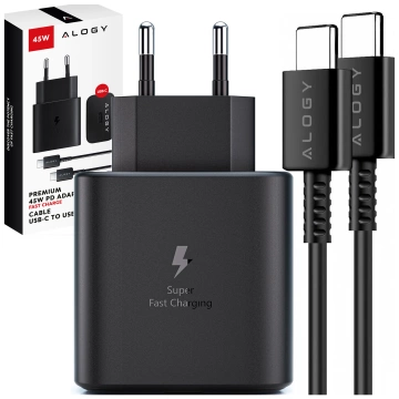 Ładowarka sieciowa USB-C typ C PD Premium szybka 45W 3A + Kabel Type-C 1M Alogy czarna