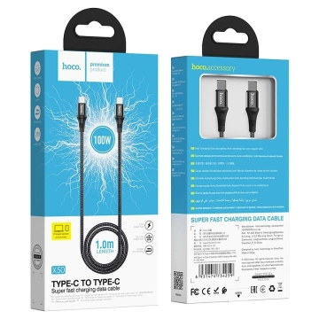 HOCO kábel Type-C do Type-C X50 1m čierny PD 100W 5A nylonový opletený