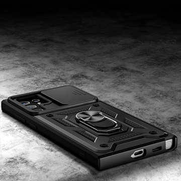 Pancierové puzdro s krytom fotoaparátu Alogy Camshield Stand Ring pre Samsung Galaxy S22 Ultra black