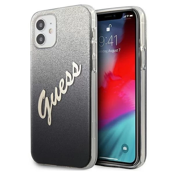 Guess GUHCP12SPCUGLSBK iPhone 12 mini 5,4" czarny/чорний жорсткий чохол Glitter Gradient Script