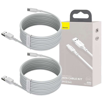 Kábel 1,5 m przewód x2 Baseus USB - USB-C typ C PD QC AFC 40W 5A biely