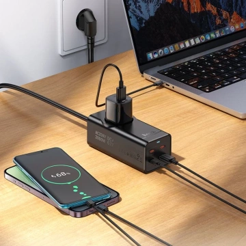 Predlžovací kábel nabíjačky Hoco NS9 2 m 67W 1x230V USB-C 3x USB-A Čierna