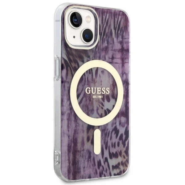 Pevné puzdro Etui Guess GUHMP14SHLEOPWP na iPhone 14 6,1" Leopard MagSafe
