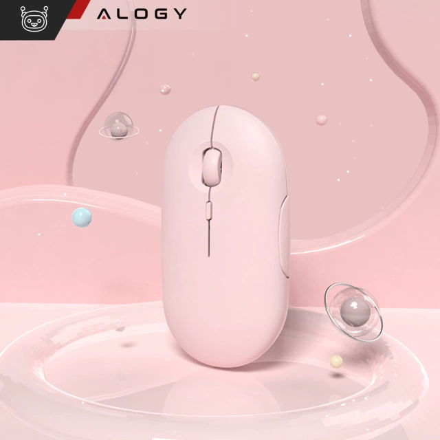 Alogy kabellose Maus, kleine ergonomische Maus für Laptop, PC, Bluetooth, 2,4 GHz, leises Rosa