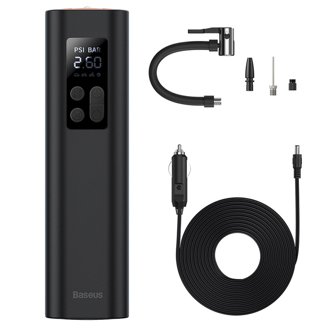 Mini Auto Kompressor Baseus Luftpumpe Luftpumpe Radpumpe LED Lampe Schwarz
