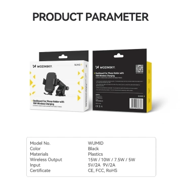 Uchwyt Wozinsky WUMID z Ładowarką Indukcyjną 15W do Auta Czarny