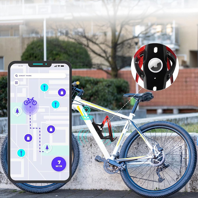 Water bottle basket, drink, water bottle, bicycle holder, universal water bottle holder, with space for Airtag, Black and red