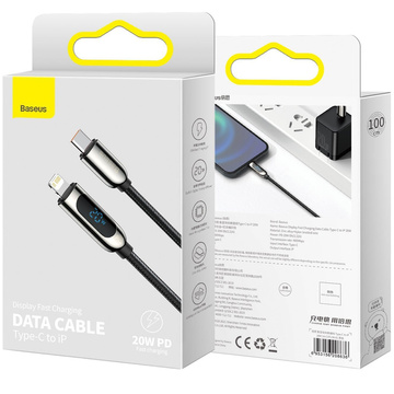 Kabel 1m Baseus USB-C Type C для Lightning Display PD 20W для iPhone Czarny