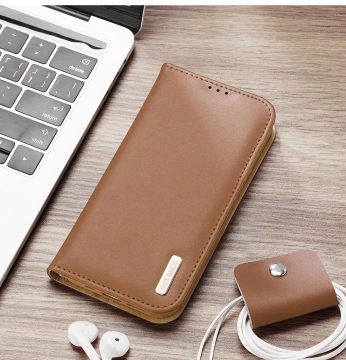 Wallet case with RFID blocking for iPhone 15 Plus Dux Ducis Hivo - brown