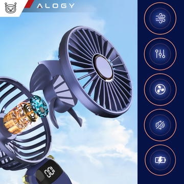 Ventilátor, ruční stolní ventilátor, Alogy, bezdrátový, přenosný, stojící se stojánkem na telefon, tmavě modrá