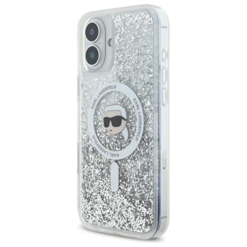 Etui Karl Lagerfeld pre iPhone 16 Plus 6,7" Magsafe Hardcase Transparent Liquid Glitter Karl Head