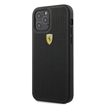 Obal na telefón Ferrari iPhone 12 Pro Max 6,7" čierny/čierny pevný obal On Track Perforated