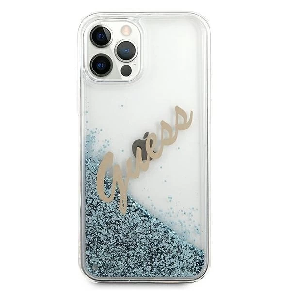 Guess GUHCP12MGLVSBL iPhone 12/12 Pro 6,1" niebieski/blue Hardcase Glitter Vintage Script