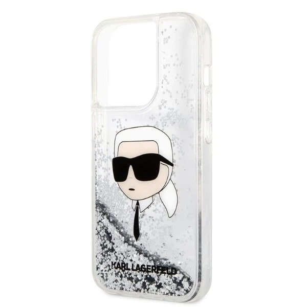 Etui Karl Lagerfeld KLHCP14XLNKHCH na iPhone 14 Pro Max 6,7" pevný obal Glitter Karl Head srebrny/strieborný