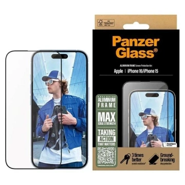 Tvrdené sklo pre iPhone 16 PanzerGlass Ochranné sklo s hliníkovým rámom Ultra-Wide Fit s hliníkovým rámom