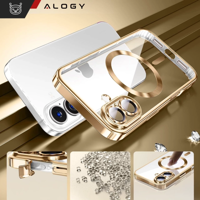 Чохол MagSafe Case для iPhone 16 Glamour Luxury Slim Ring Cover Alogy Gold Transparent