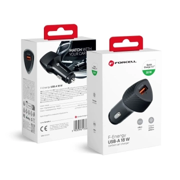 Автомобільний зарядний пристрій Forcell Carbon QC 3.0 18 Вт USB чорного кольору