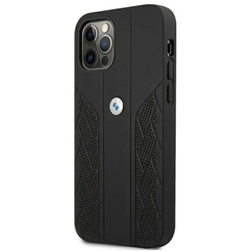 BMW BMHCP12LRSPPK puzdro na telefón pre Apple iPhone 12 Pro Max 6,7" čierne/čierne pevné puzdro kožené zakrivené perforované