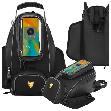 Motorcycle Bag with Detachable Phone Case, Waterproof Motorcycle Bag with Compartments and Tank Mount, Spacious and Durable, MotoRider™ – Black