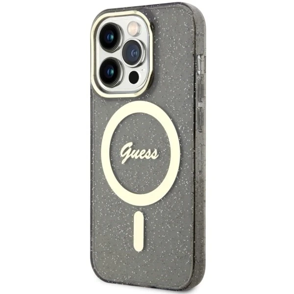 Puzdro na telefón Guess GUHMP14LHCMCGK pre Apple iPhone 14 Pro 6,1" čierne/čierne pevné puzdro Glitter Gold MagSafe