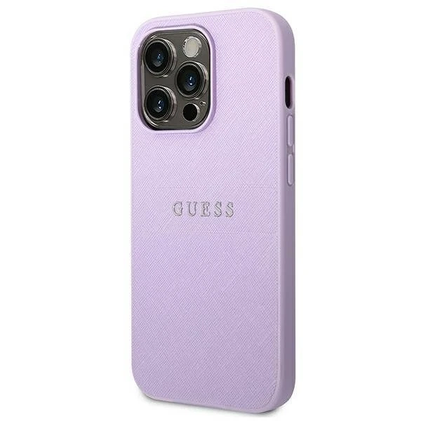 Guess GUHCP14LPSASBPU Case for Apple iPhone 14 Pro 6.1" Purple/Purple Saffiano Strap