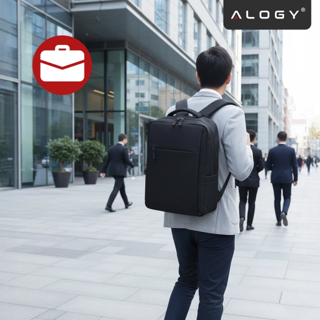 Alogy UrbanPack Pro™ Business-Rucksack für 15-16"-Laptops – Wasserdicht, stoßfest, mit Flaschenfach und Gepäckgurt – Schwarz