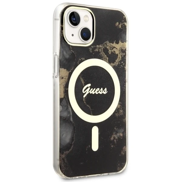 Etui na telefon Guess GUHMP14MHTMRSK для Apple iPhone 14 Plus 6.7" чорний/чорний твердий чохол Golden Marble MagSafe