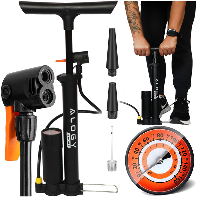 Alogy Bike Pump 160psi з манометром і ручкою, ручний, чорний