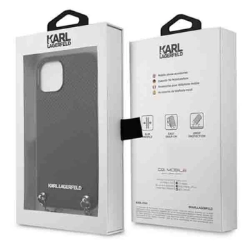 Etui Karl Lagerfeld KLHCP13MPMK pro iPhone 13 6,1" pevné pouzdro s koženou texturou a řetízkem