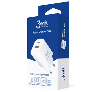 3mk Hyper Charger USB USB-C 20W PD rýchla nástenná nabíjačka Biela