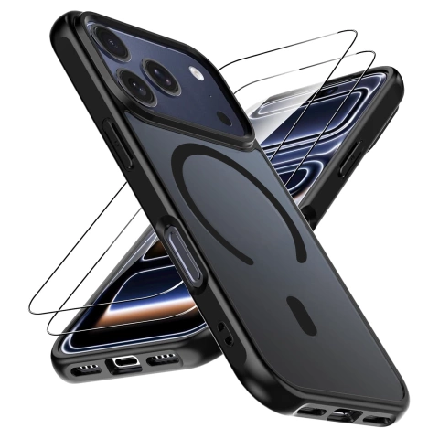 Alogy 3v1 Case Pack™ – čierne hybridné puzdro MagSafe s 2 ochrannými sklami z tvrdeného skla pre Apple iPhone 17 Pro Max