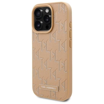 Puzdro Karl Lagerfeld pre iPhone 16 Pro 6,3" béžové pevné puzdro MagSafe kožené monogramové kovové logo