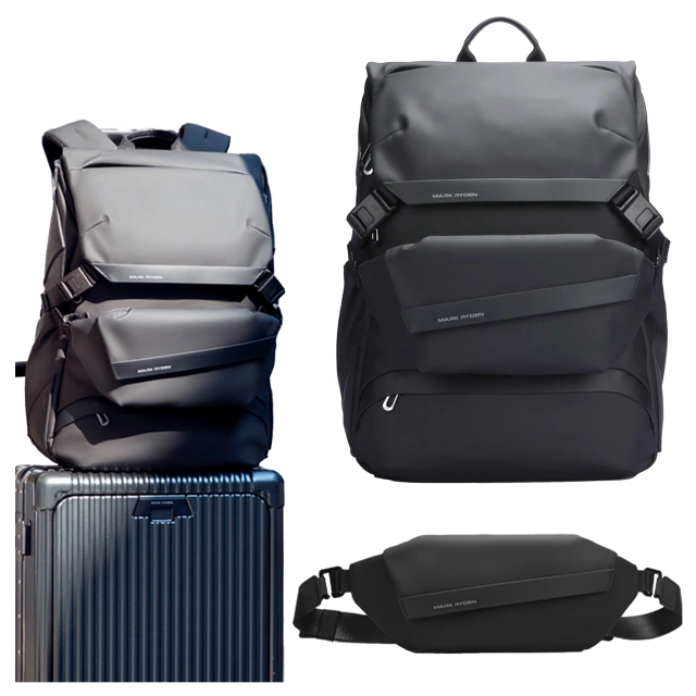 Mark Ryden Rucksack mit abnehmbarer Hüfttasche (2-in-1), Handgepäck, kostenlos, wasserdicht, 18 l, mit Laptopfach (bis 15,6 Zoll), Hüfttasche, City- und Reiserucksack, 40 x 30 x 14 cm – Schwarz
