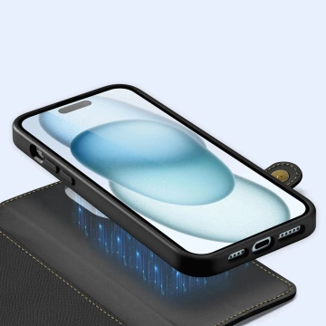 iPhone 15 Dux Ducis Lawa Leather Wallet Case MagSafe Black