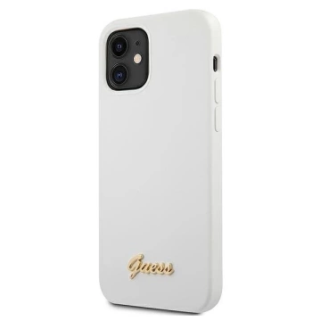 Guess GUHCP12SLSLMGWH iPhone 12 mini 5,4" bílé/bílé pevné pouzdro Metal Logo Script