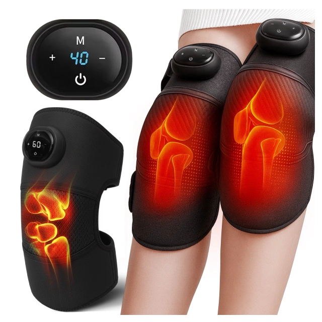 2x Opaska grzewcza z masażem na kolano, łokieć lub bark – ogrzewanie, ulga w bólu stawów, rehabilitacja, termoterapia – Dr.Medic FlexTherm™ Czarna