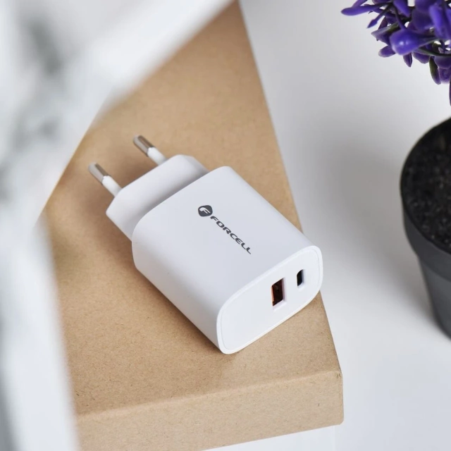 FORCELL F-ENERGY nástěnná nabíječka typu C USB A PD QC4.0 3A 30W bílá