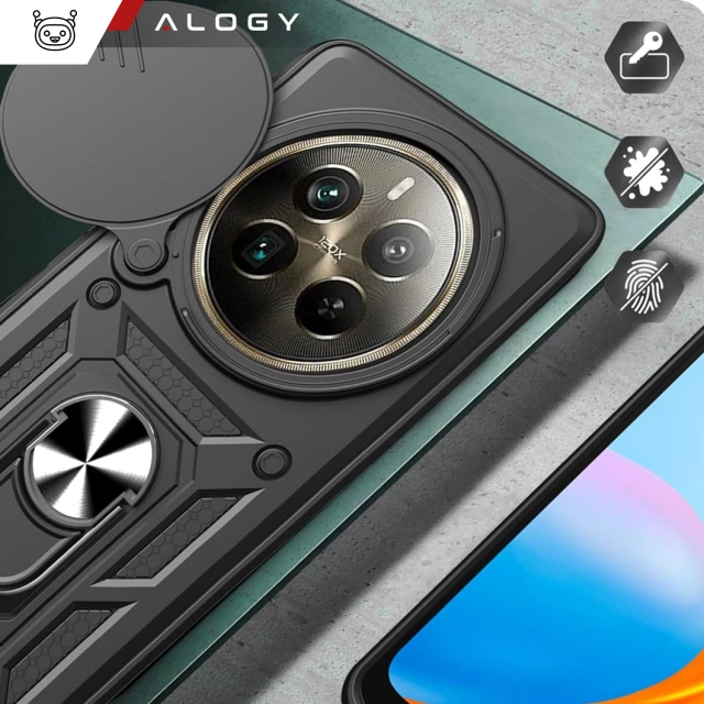 Hülle für Realme 12 Pro 5G / Realme 12 Pro Plus 5G, gepanzerte Schiebehülle, Ringgehäuse, Kameraschutz, Camshield Alogy, Schwarz