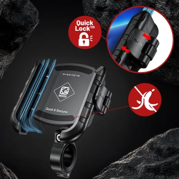 Тримач для телефону Kewig для мотоцикла з швидкою зарядкою 36 Вт USB-C PD для керма та дзеркала, обертання на 360°, сумісний з телефонами 5,4–7 дюймів - чорний