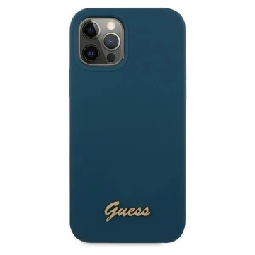 Guess GUHCP12LLSLMGBL iPhone 12 Pro Max 6,7" niebieski/modré pevné puzdro Metal Logo Script