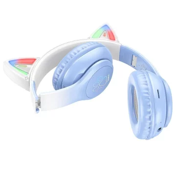 Słuchawki bezprzewodowe nauszne Bluetooth HOCO W42 Kocie Uszy Błękitny Niebieski