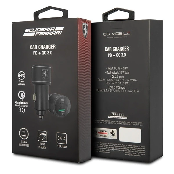 Ferrari charger FEOCCALBK PD-QC 3.0 36W Fast Charge black/black Scuderia