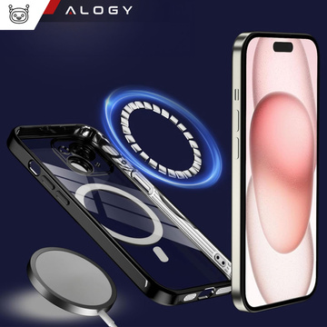 MagSafe Hülle für iPhone 15 Plus Glamour Luxus Slim Ring Cover Alogy Schwarz Transparent