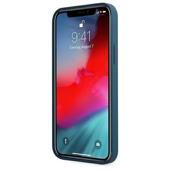 Guess GUHCP12LLSLMGBL iPhone 12 Pro Max 6,7" niebieski/blaues Hardcase Metall-Logo-Skript