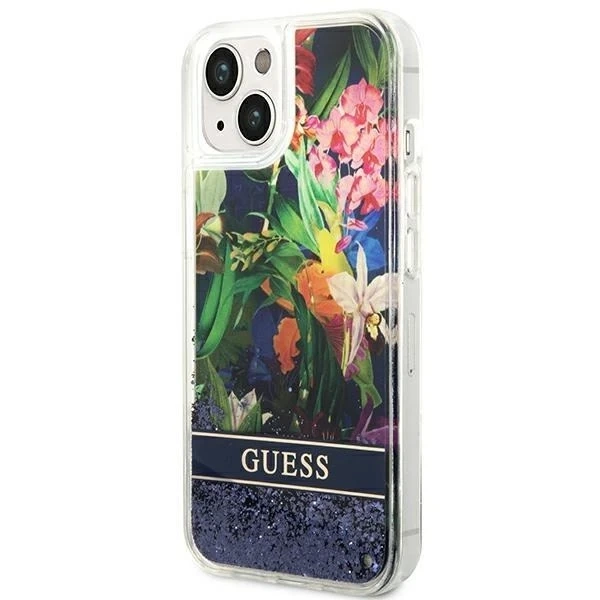 Etui Guess GUHCP14SLFLSB до Apple iPhone 14 6,1" niebieski/синій твердий чохол Flower Liquid Glitter