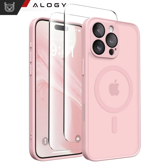 3in1 Hybrid Glass Case Set for Apple iPhone 16 Pro Protective Case Hybrid MagSafe with Lens Protection Case 2x Tempered Glass Phone Protector Alogy 3in1 Case Pack Pink