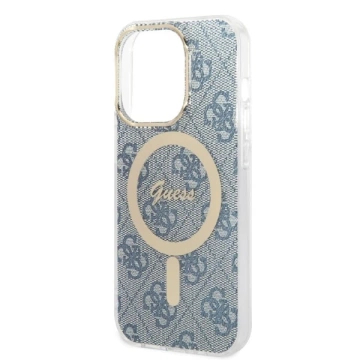 Zestaw Guess GUBPP14LH4EACSB Case Charger iPhone 14 Pro 6,1" niebieski/blue Hartschalenetui 4G Print MagSafe
