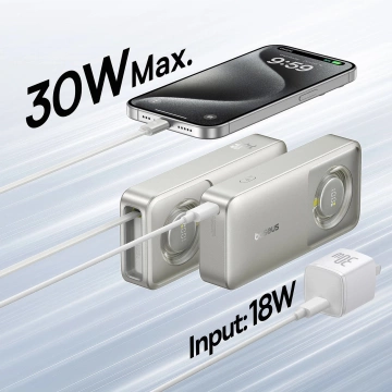 Baseus Free2Pull 10000mAh 30W powerbank з портом USB-C і висувним кабелем USB-C - сірий