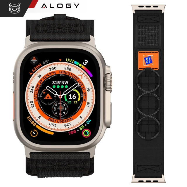 Alogy Nylon Strap band with Velcro for Apple Watch 42/44/45/49mm Black