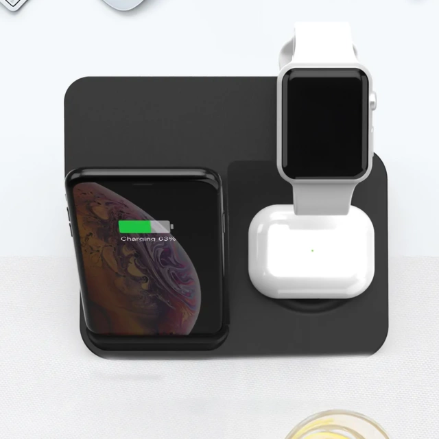 Індуктивний зарядний пристрій Qi 15W для iPhone Apple Watch AirPods Wireless 3in1 Docking station Black